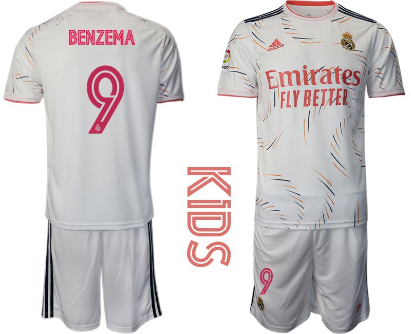 Youth 2021-2022 Club Real Madrid home white #9 Adidas Soccer Jersey->real madrid jersey->Soccer Club Jersey